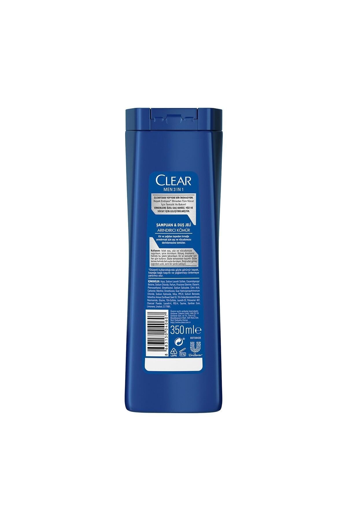350 ml Men Şampuan 3 In 1 Kömür