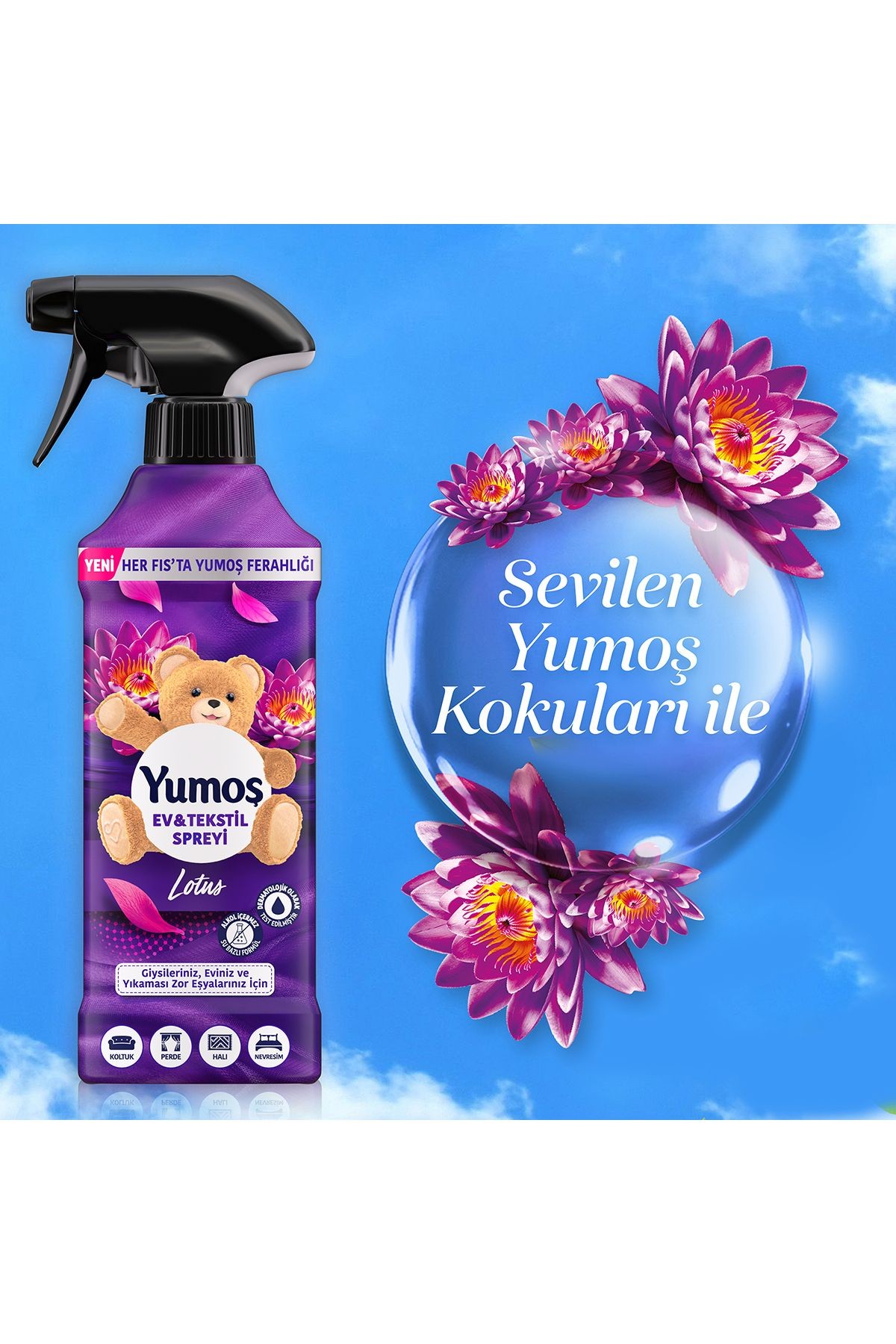Yumoş Ev veTekstil Spreyi Lotus Yıkanması Zor Eşyalar İçin 450 ml x3