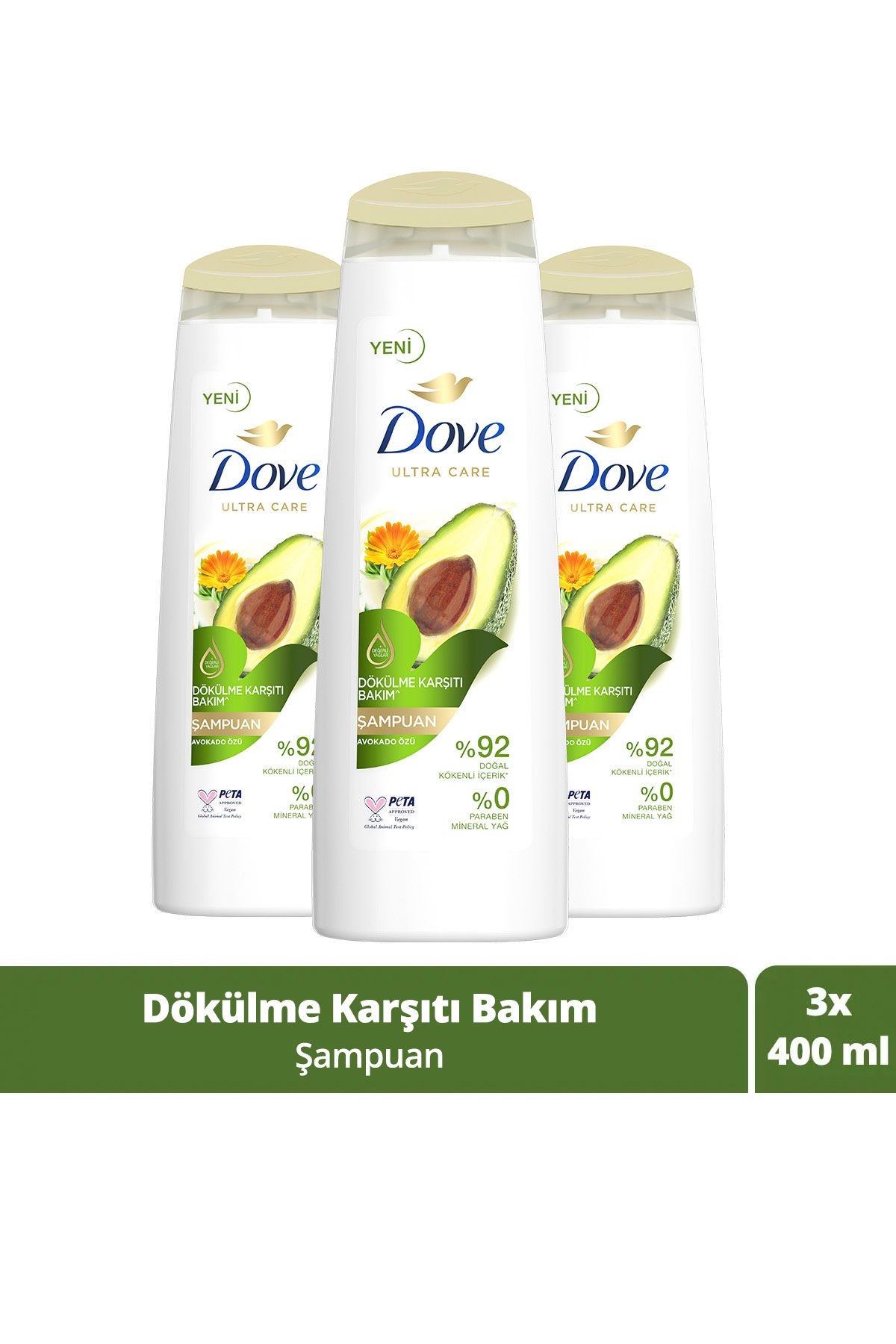 Ultra Care Saç Bakım Şampuanı Dökülme Karşıtı Bakım Avokado Özü 400 ml X3 Adet