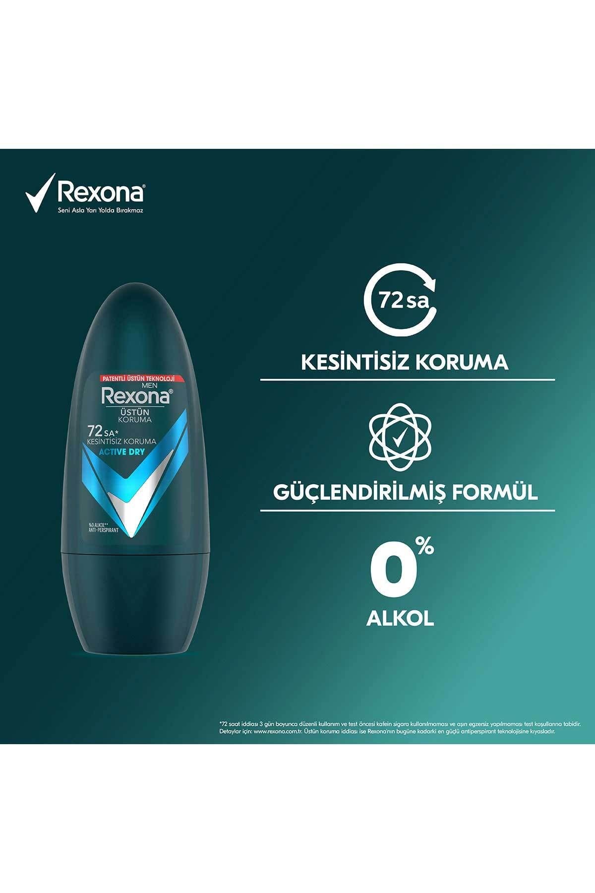 Üstün Koruma Erkek Roll On Deodorant Active Dry 72 Saat Kesintisiz Koruma 50 ml X2