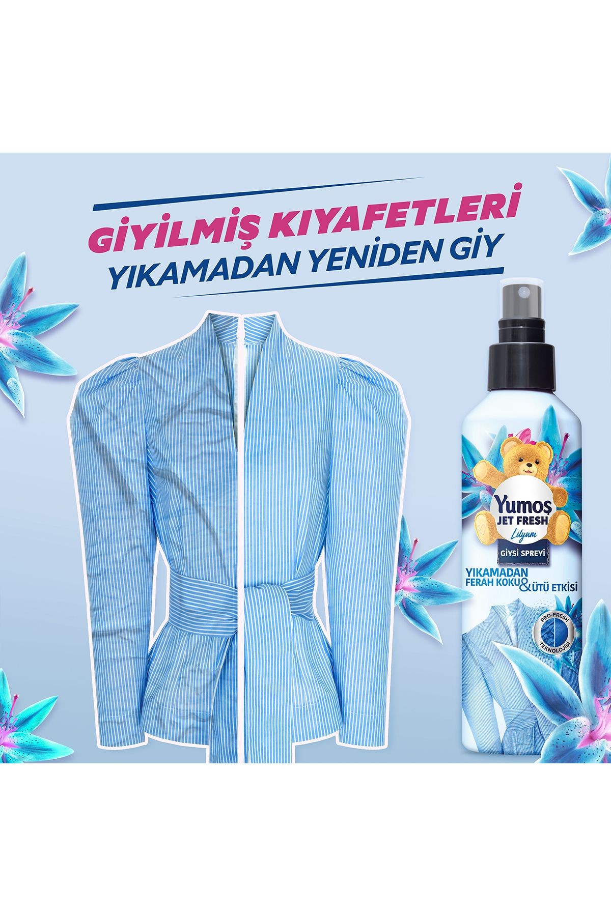Jet Fresh Giysi Spreyi Yıkamadan Ferah Koku Ve Ütü Etkisi Lilyum 200 ml X3