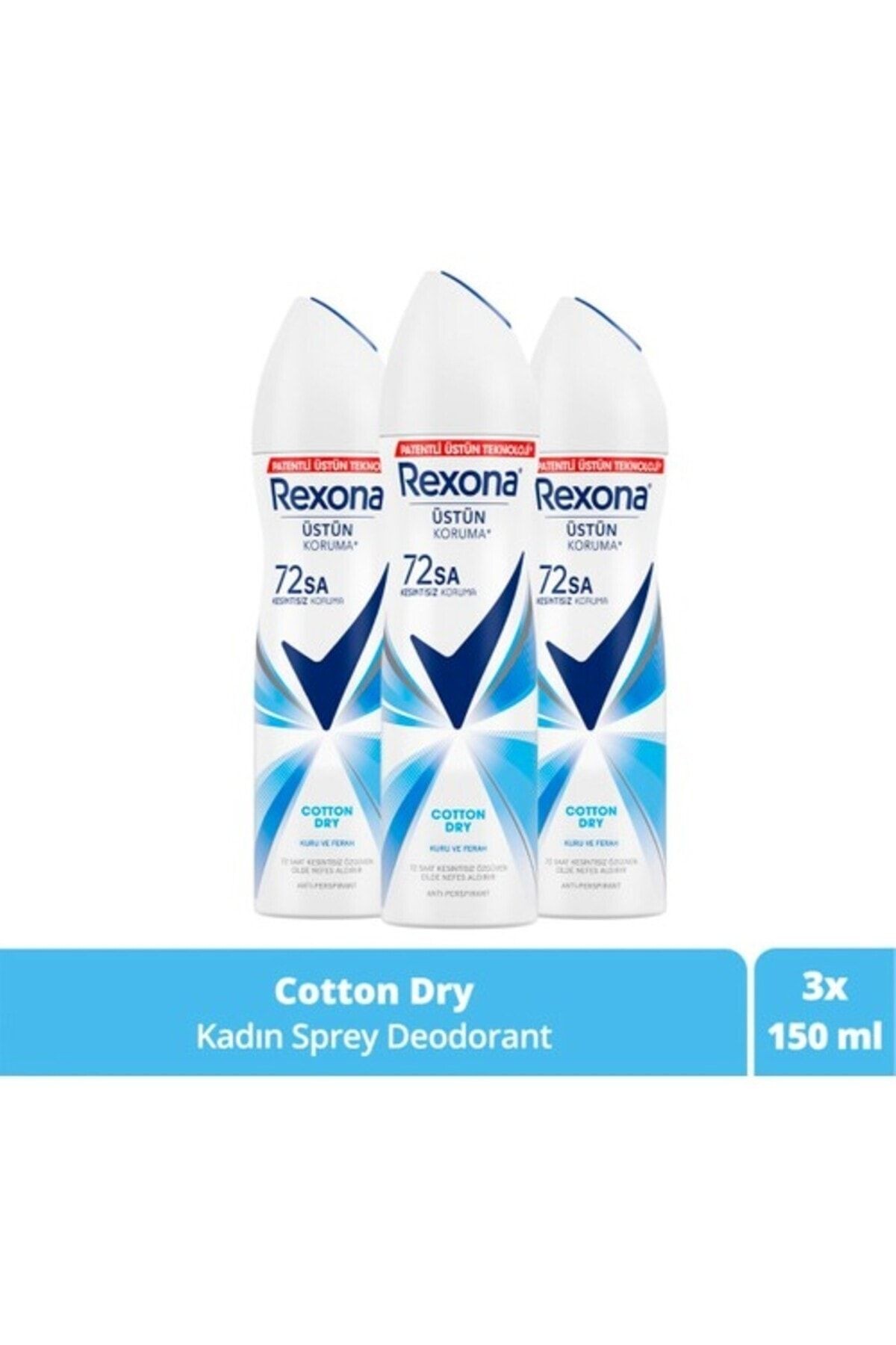 Kadın Sprey Deodorant Cotton Dry 72 Saat Kesintisiz Üstün Koruma 150 ml X3