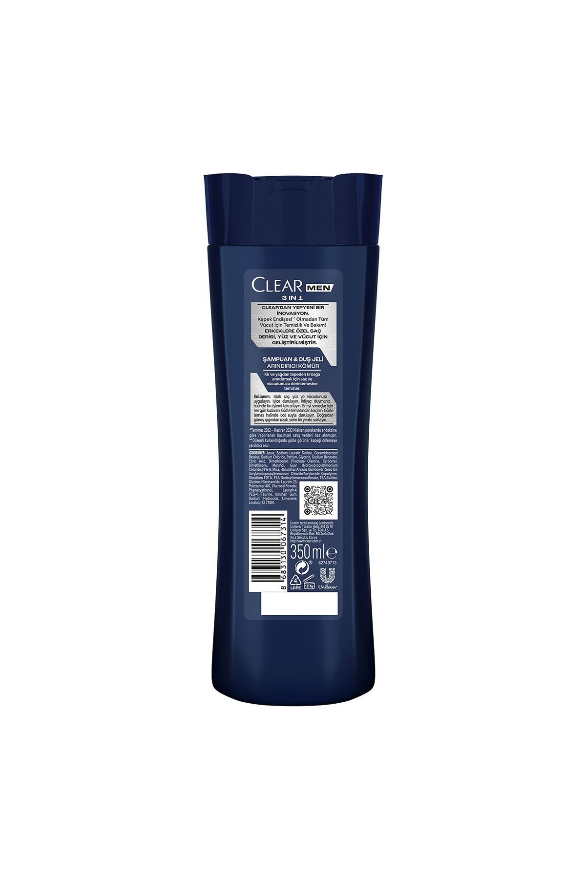 Men 3 In 1 Şampuan & Duş Jeli Arındırıcı Kömür Saç Yüz Vücut Için 350 ml X3