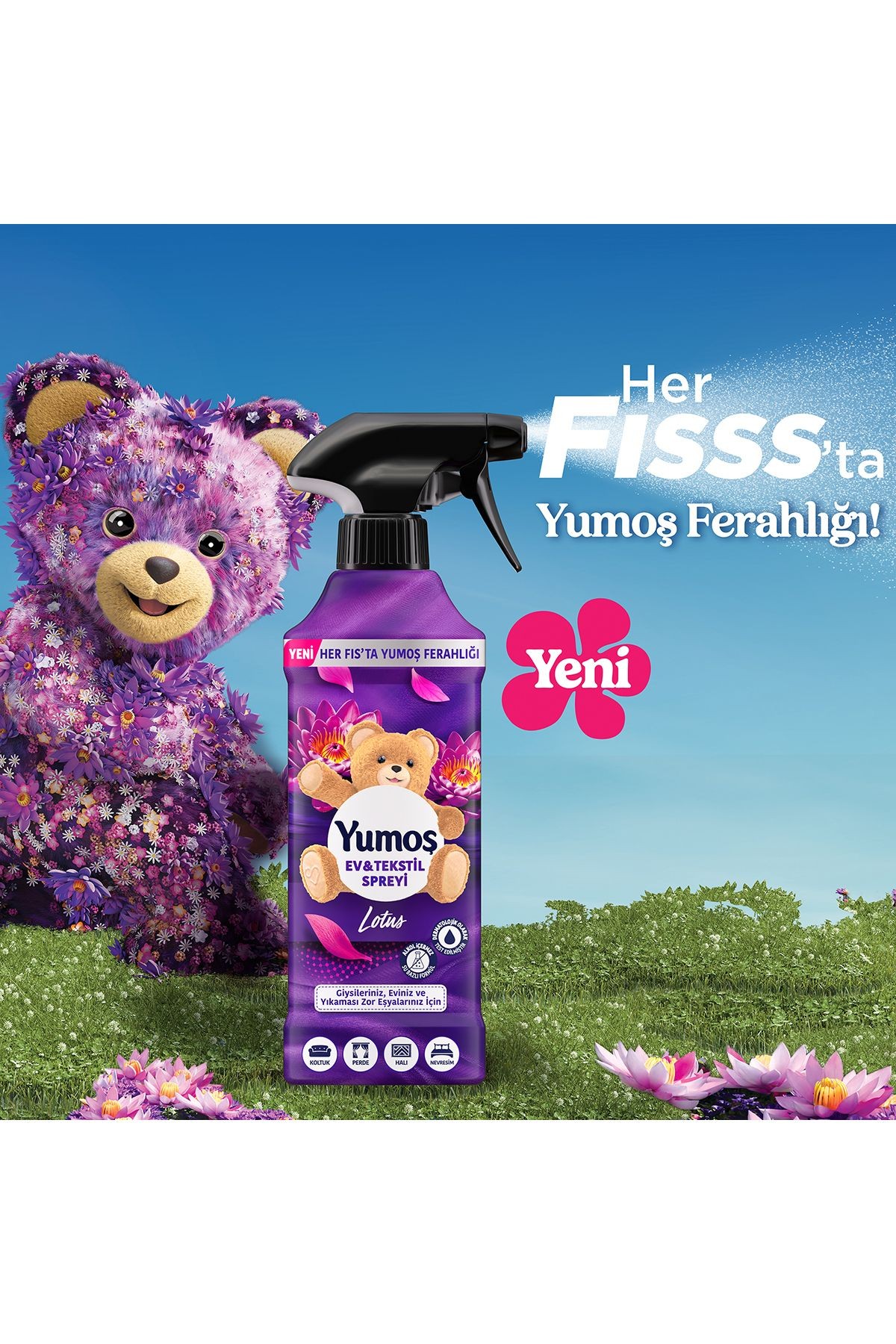 Yumoş Ev veTekstil Spreyi Lotus Yıkanması Zor Eşyalar İçin 450 ml x3