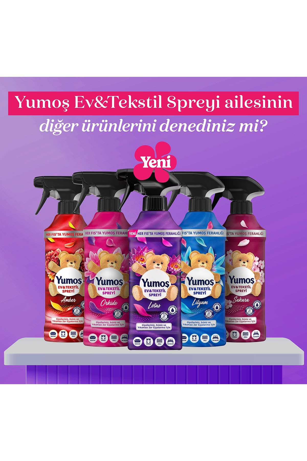 Yumoş Ev veTekstil Spreyi Lotus Yıkanması Zor Eşyalar İçin 450 ml x3