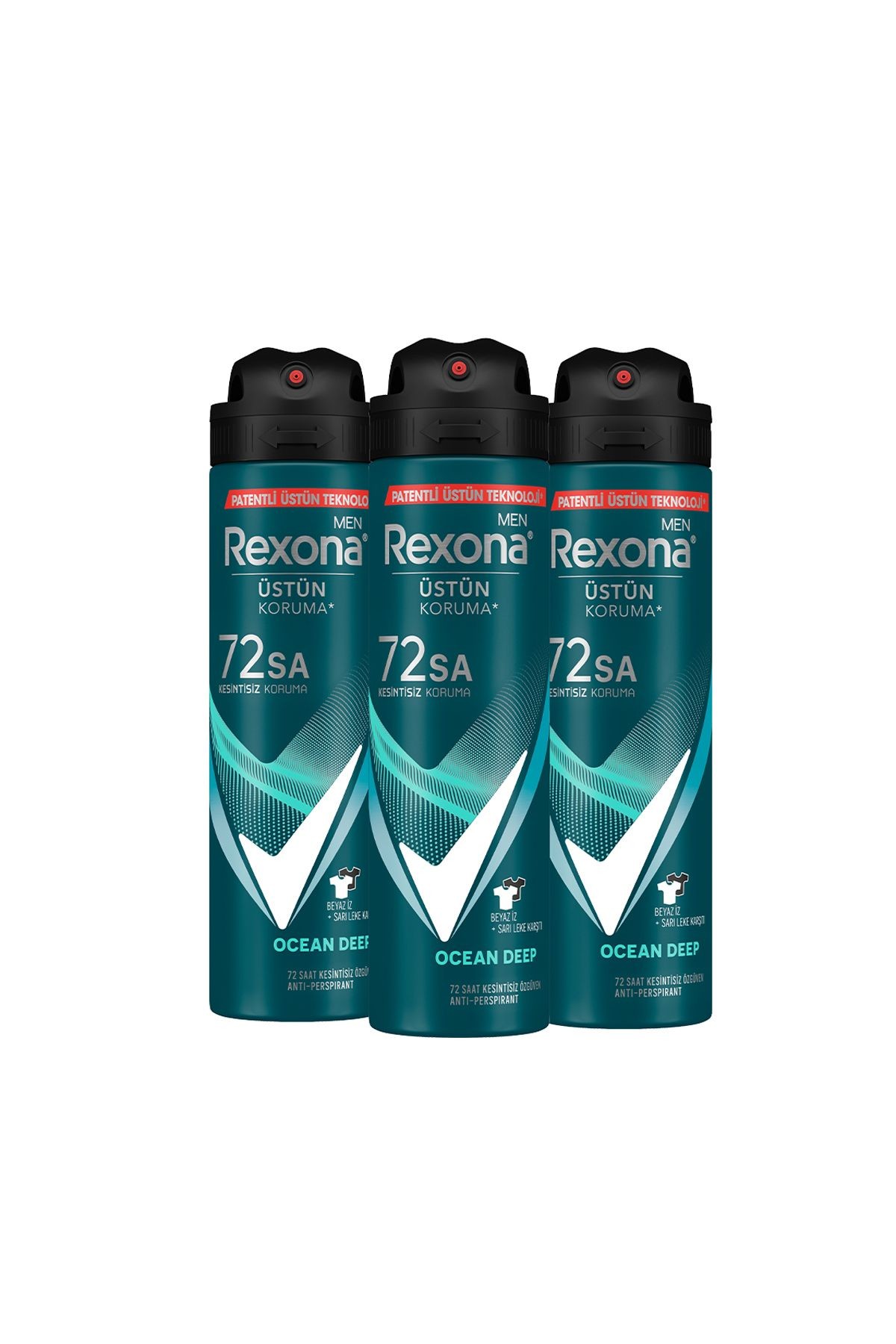 Men Erkek Sprey Deodorant Invisible Ocean Deep 72 Saat Kesintisiz Üstün Koruma 150 ml X3