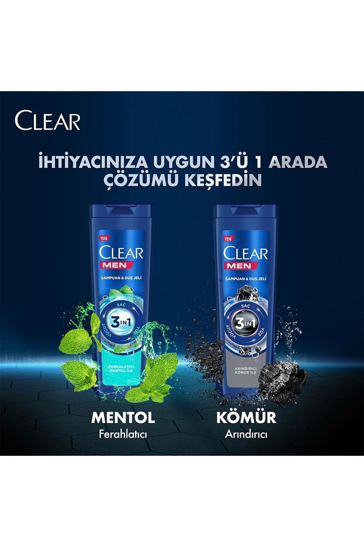 350 ml Men Şampuan 3 In 1 Kömür