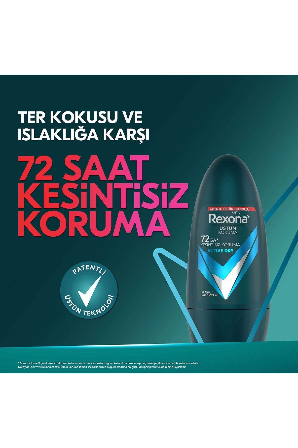 Üstün Koruma Erkek Roll On Deodorant Active Dry 72 Saat Kesintisiz Koruma 50 ml X2