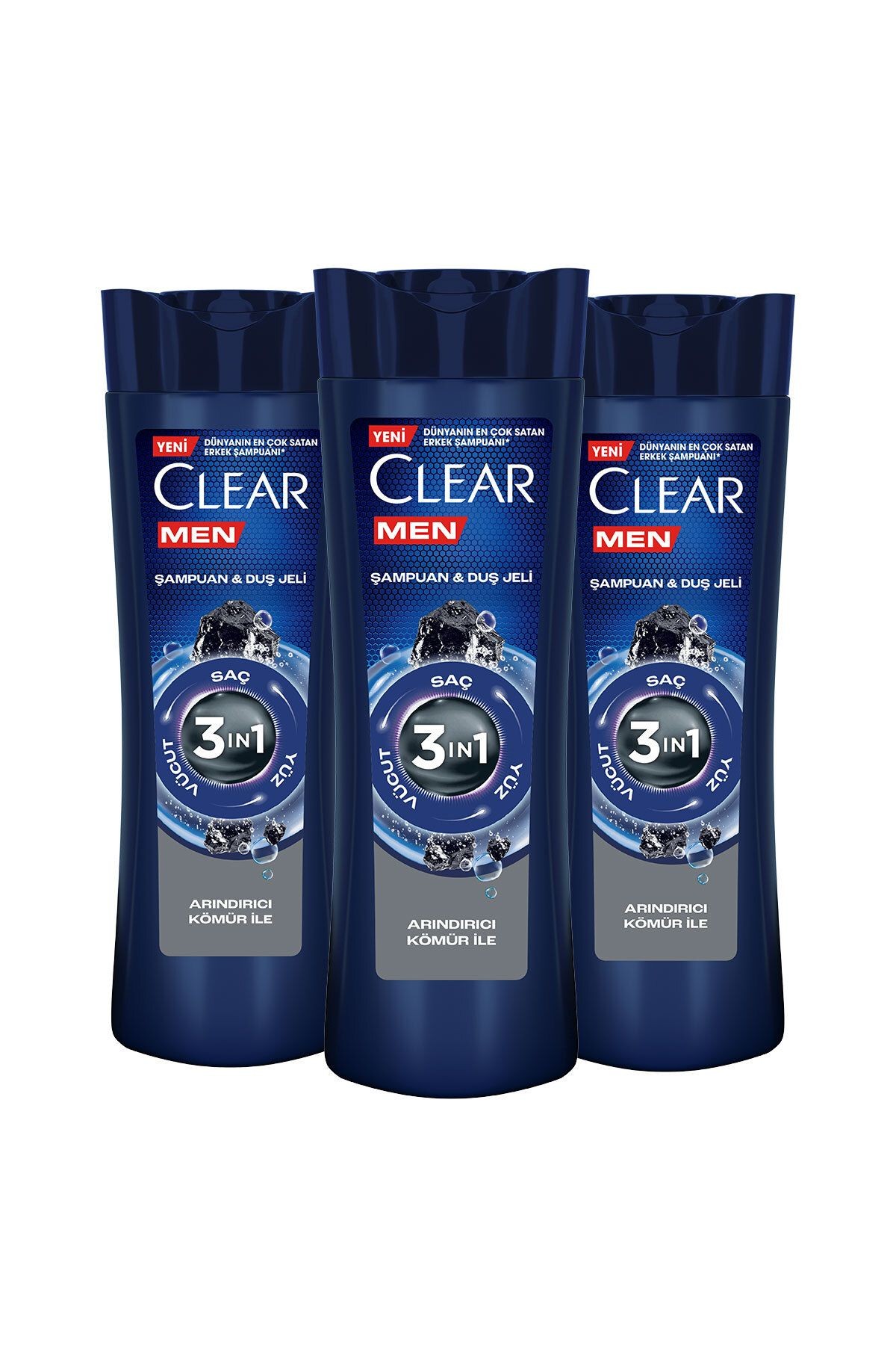 Men 3 In 1 Şampuan & Duş Jeli Arındırıcı Kömür Saç Yüz Vücut Için 350 ml X3