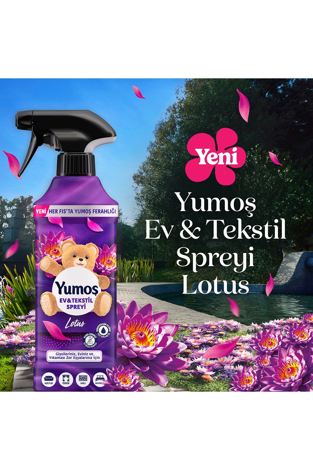 Yumoş Ev veTekstil Spreyi Lotus Yıkanması Zor Eşyalar İçin 450 ml x3
