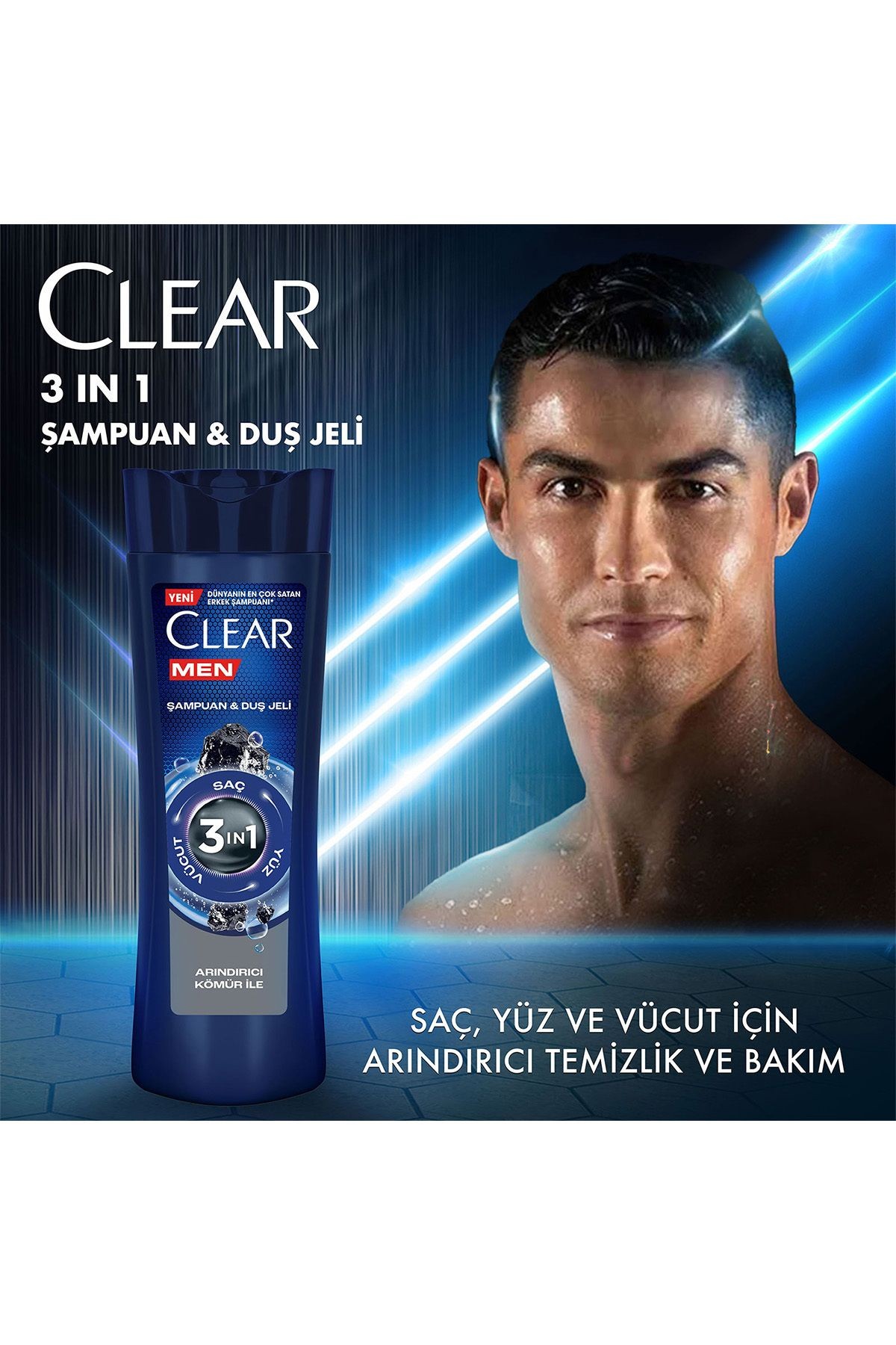 Men 3 In 1 Şampuan & Duş Jeli Arındırıcı Kömür Saç Yüz Vücut Için 350 ml X3