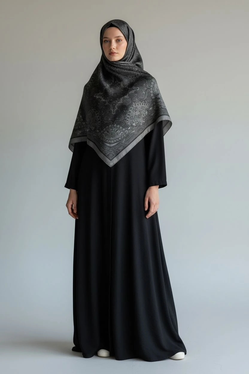 120x120 Büyük Boy Eşarp Desenli Pamuklu - Enderun Füme