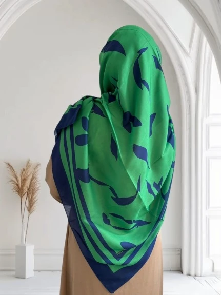 140x140 Büyük Boy Eşarp Desenli Pamuklu - Benetton Yeşili