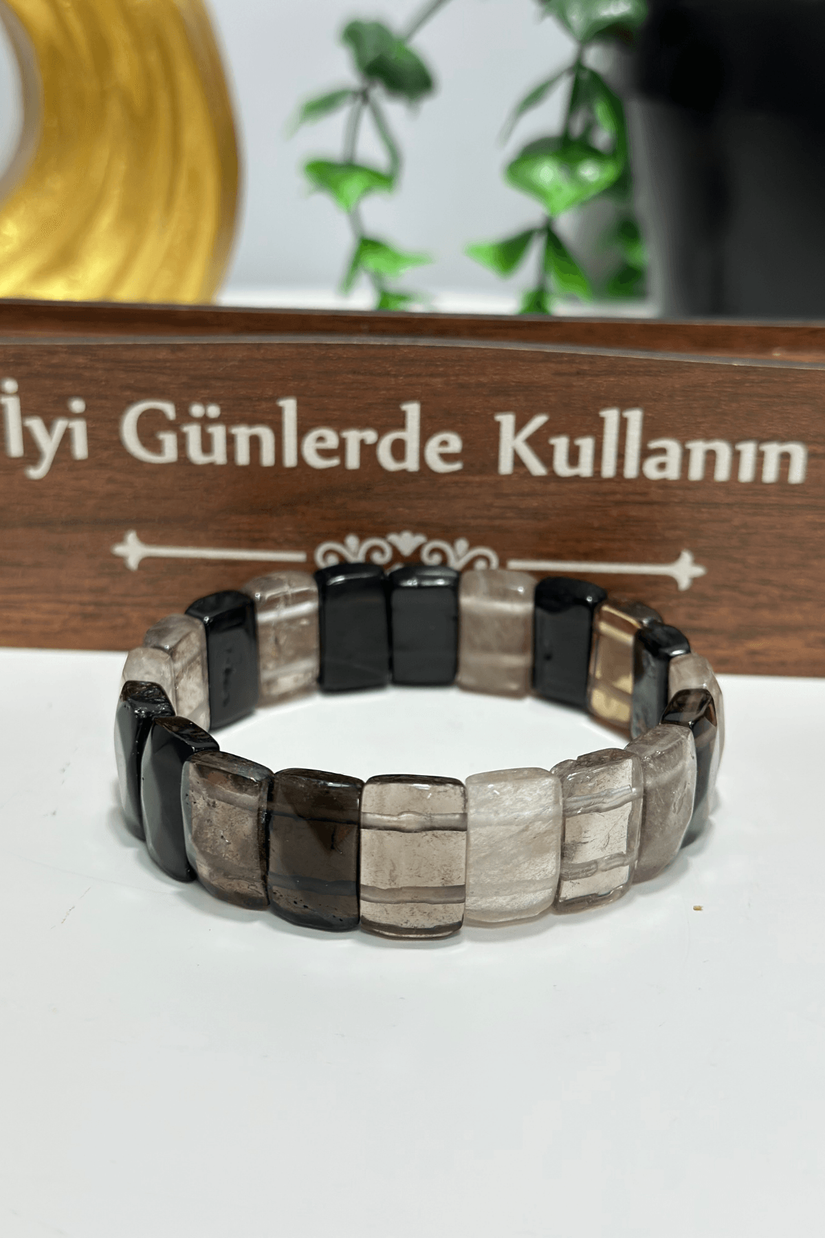 Rolex Serisi Dumanlı Kuvars Doğal Taş Bileklik – Gri Zarafet