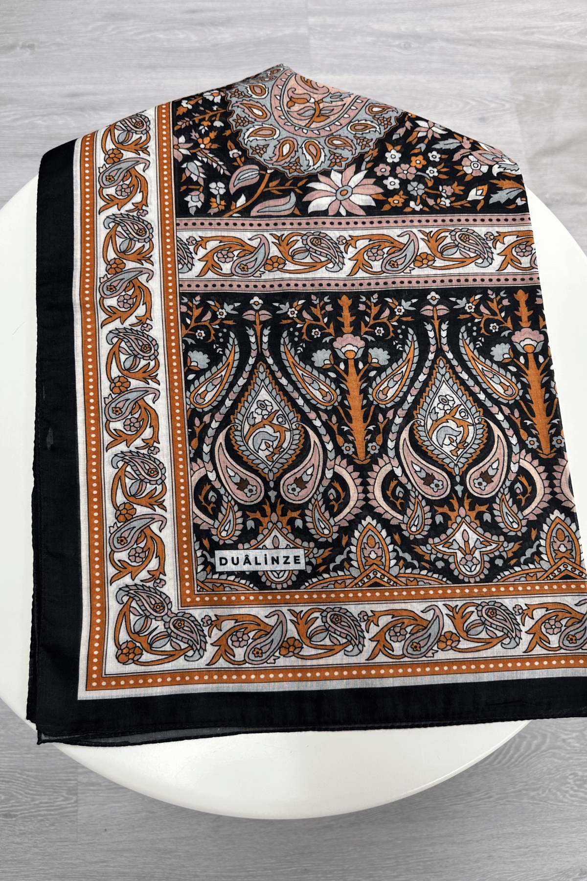 75x210 Etnik Desenli Pamuklu Şal - Harmoni Siyah Taba