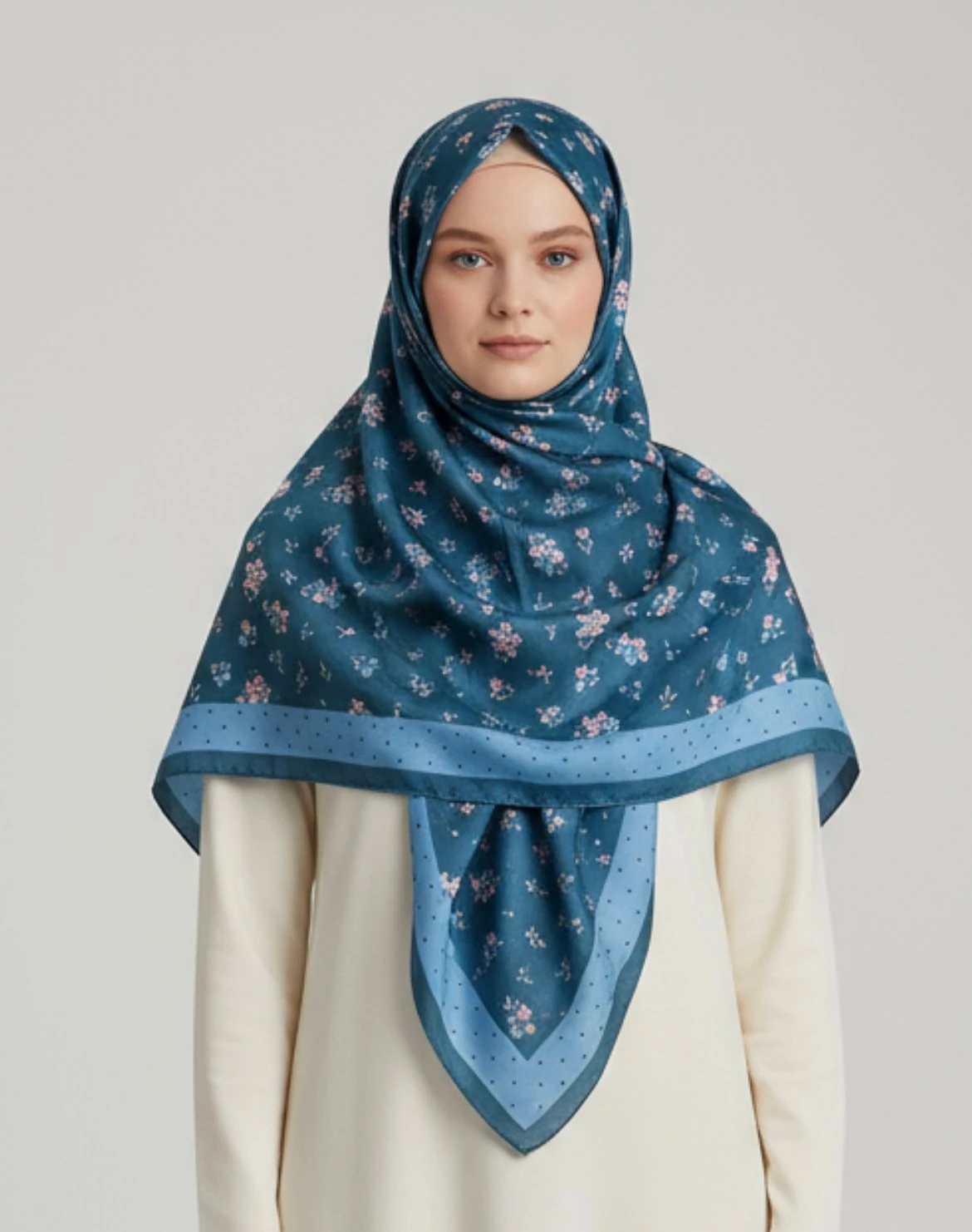 120x120 Büyük Boy Eşarp Desenli Pamuklu - İndigo