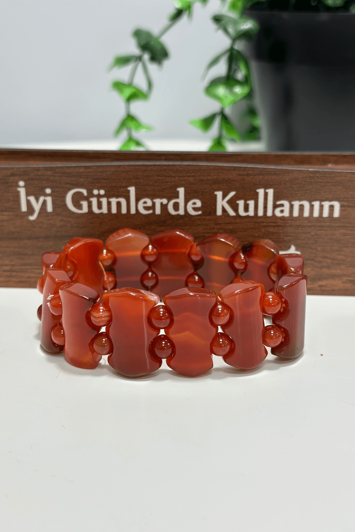 Rolex Serisi Doğal Akik Taşı Bileklik – Kızıl Alev
