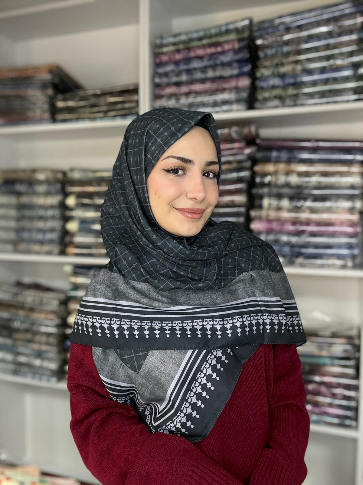 120x120 Büyük Boy Eşarp Desenli Pamuklu - Siyah