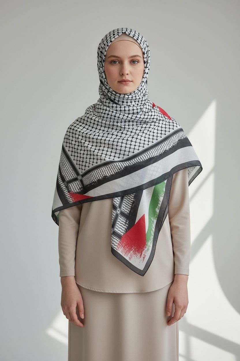 120x120 Büyük Boy Eşarp Desenli Pamuklu - Filistin Özgürlük Dokusu