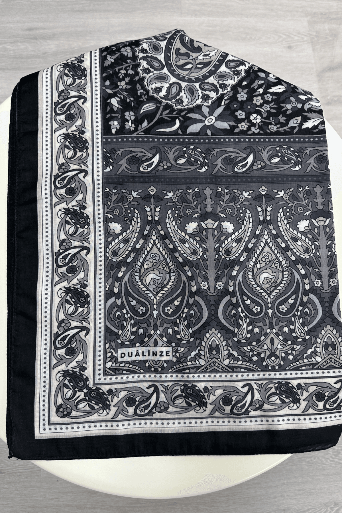 75x210 Etnik Desenli Pamuklu Şal - Harmoni Siyah
