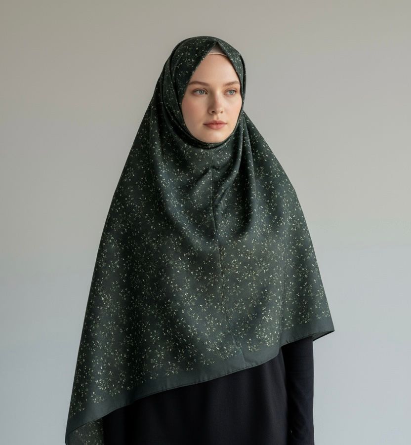 120x120 Büyük Boy Eşarp Desenli Pamuklu - Çıtır Çiçek Haki