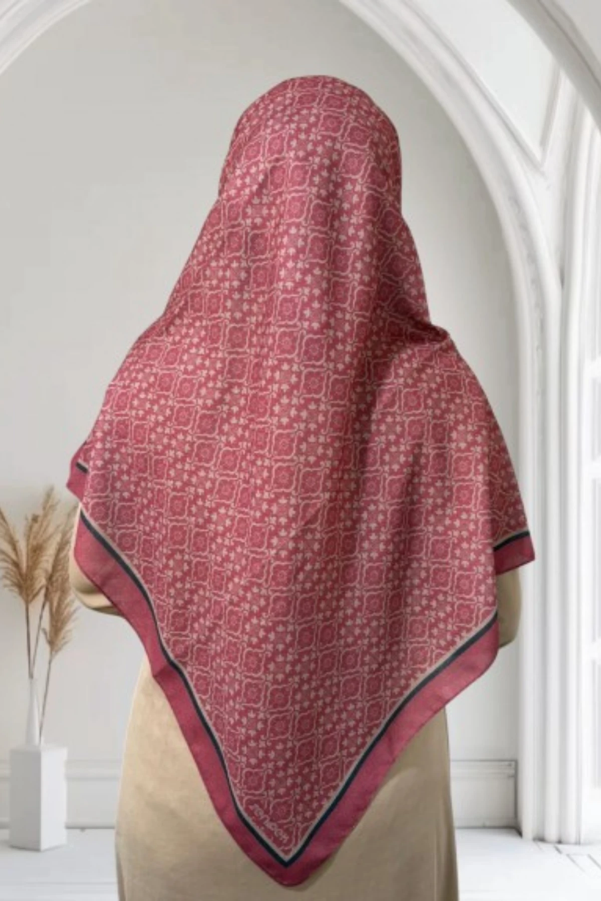 120x120 Büyük Boy Eşarp Desenli Pamuklu - Nilüfer Bordo