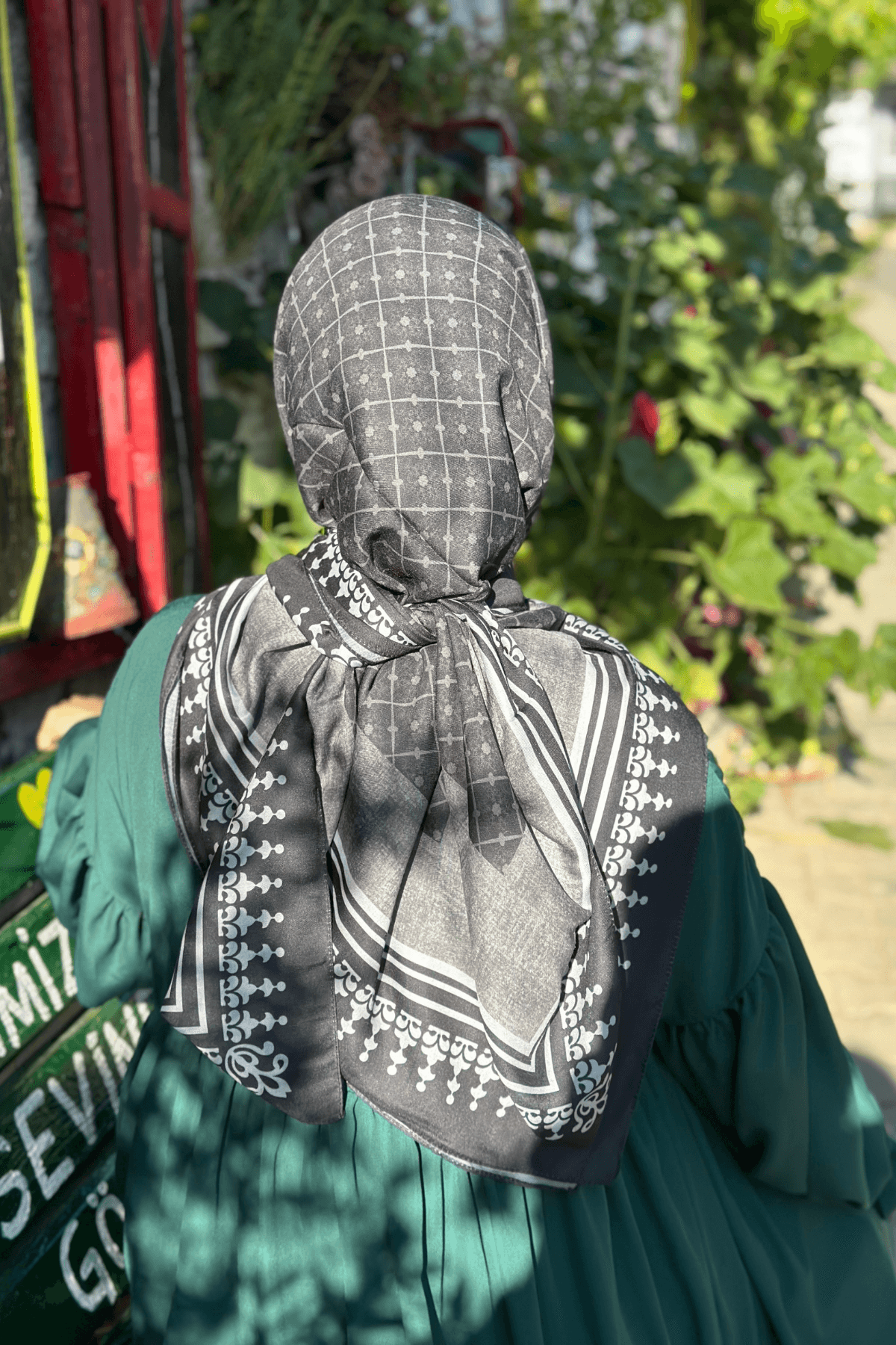 120x120 Büyük Boy Eşarp Desenli Pamuklu - Siyah