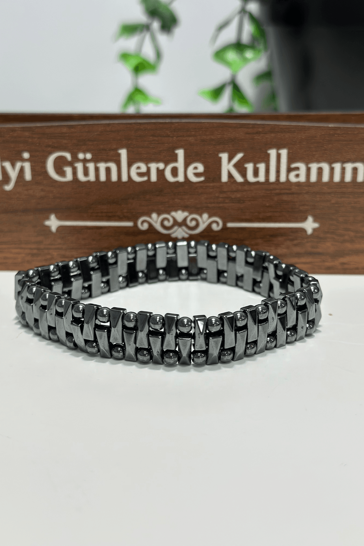 Hematit Doğal Taş Bileklik Özel İşçilikli Tasarım – TitanMesh Parlak Model | Örgü Desenli