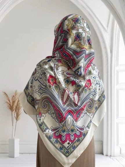 140x140 Büyük Boy Eşarp Desenli Pamuklu - Gül Kurusu