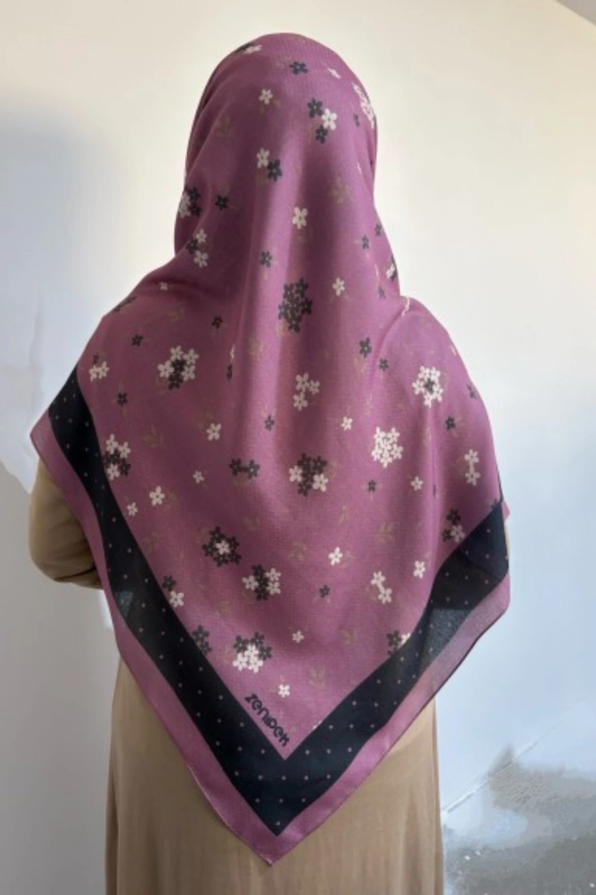 120x120 Büyük Boy Eşarp Desenli Pamuklu - Leylak Esintisi Pembe