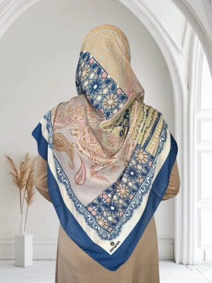 140x140 Büyük Boy Eşarp Desenli Pamuklu - Lacivert