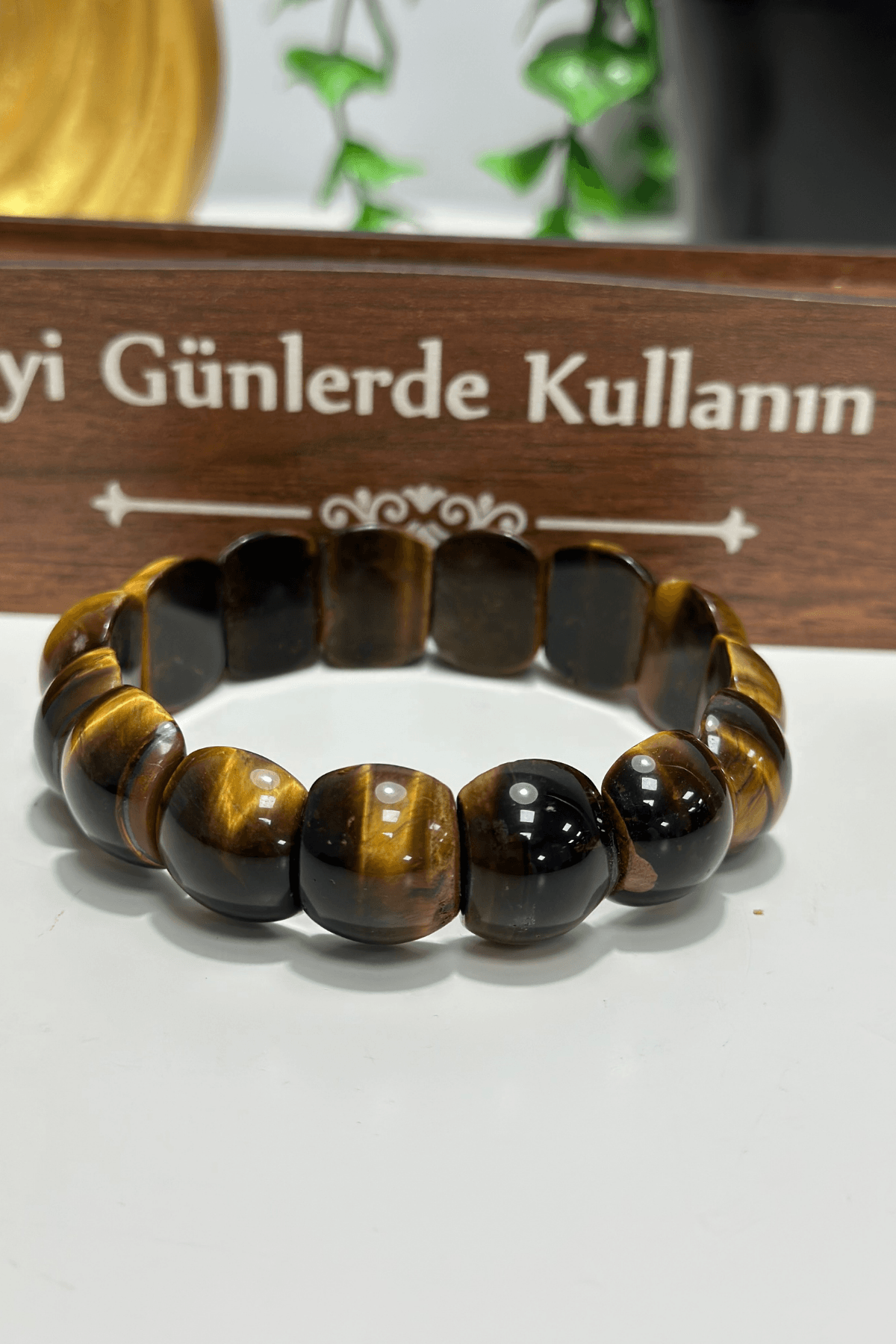 Rolex Serisi Doğal Kaplan Gözü Bileklik – Altın Parıltı
