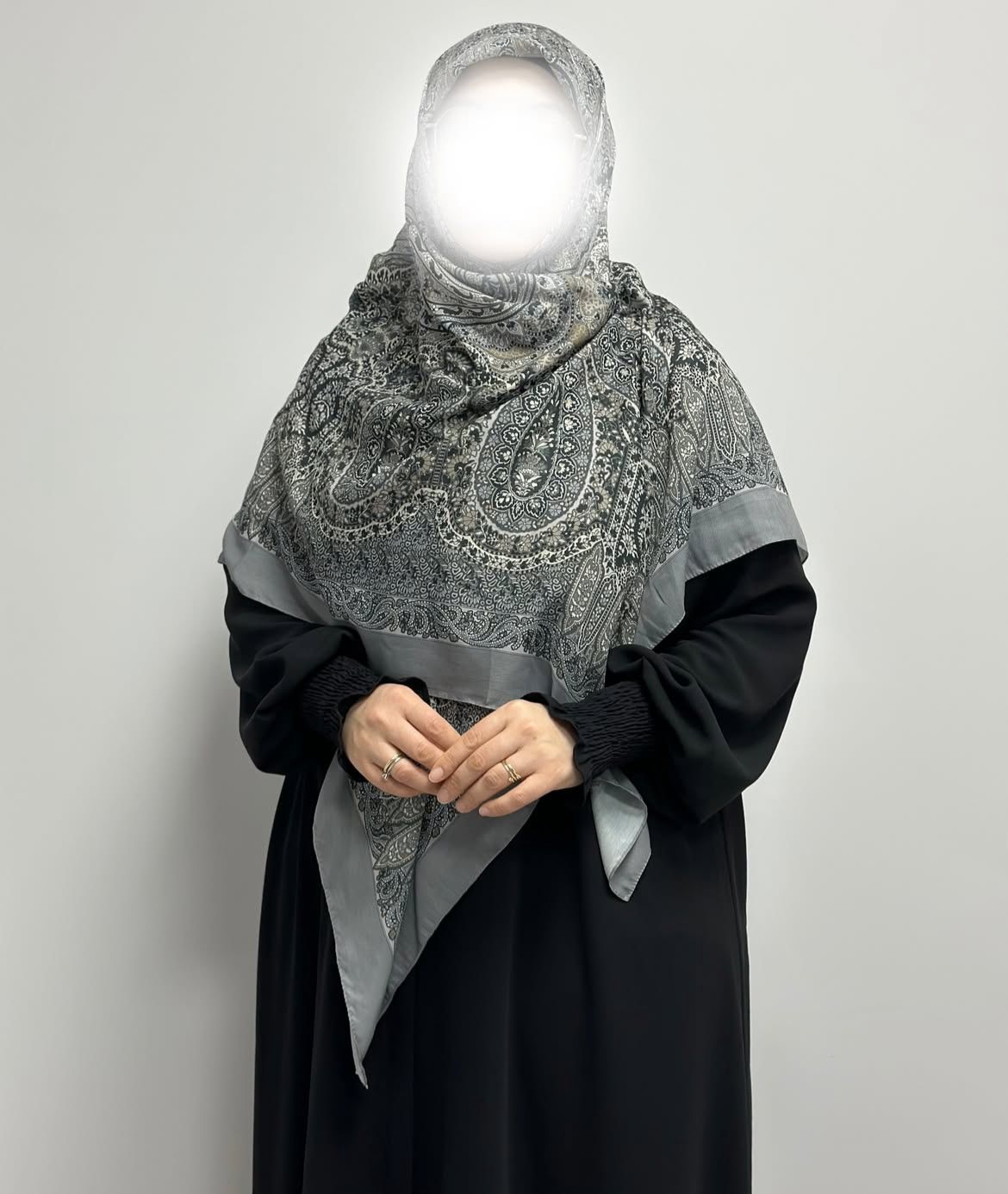 120x120 Büyük Boy Eşarp Desenli Pamuklu - Etnik Füme