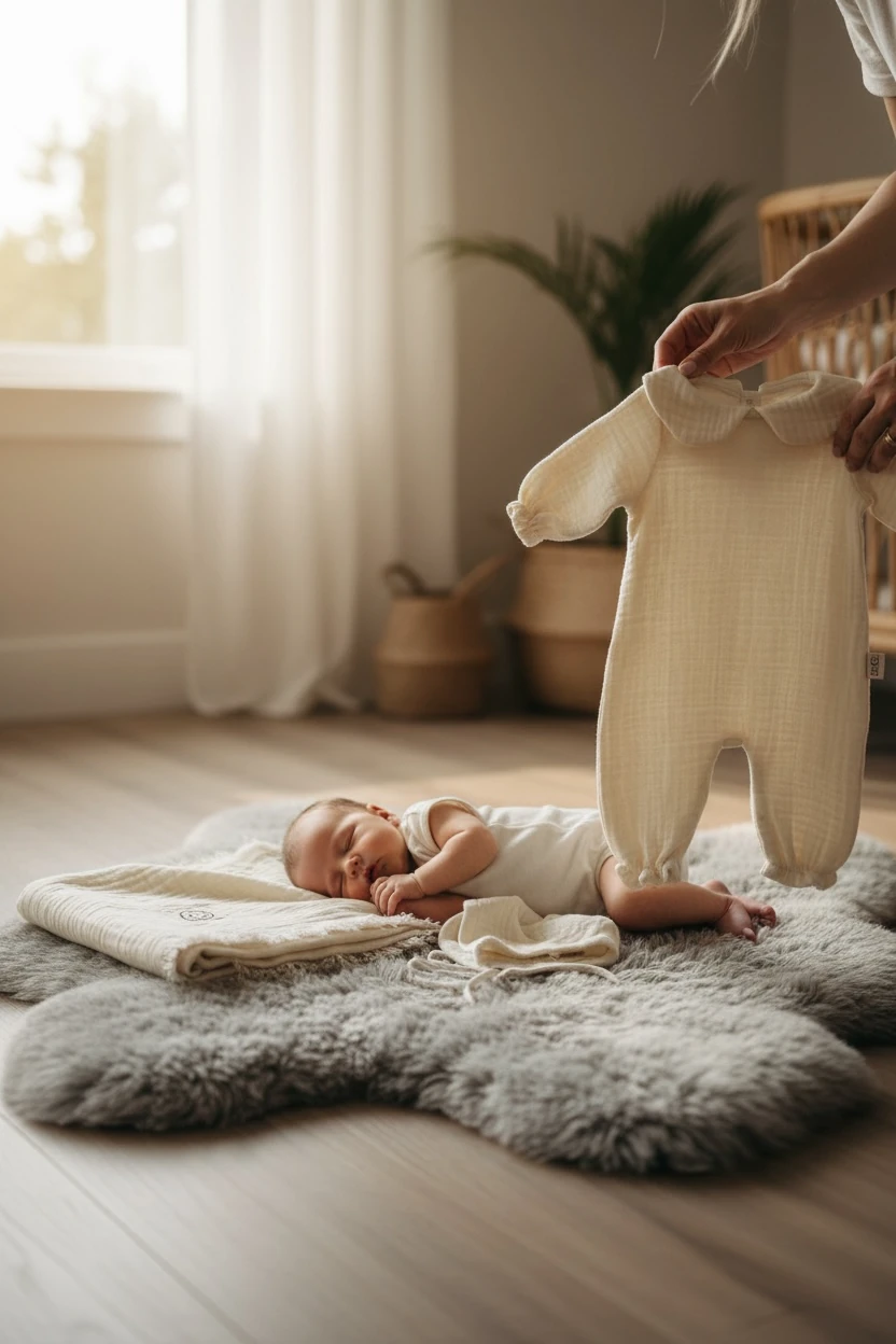 4 Kat Müslin Kumaş Bebe Yaka Detaylı  Yeni Doğan Tulum Bonet Şapka & Battaniye Seti