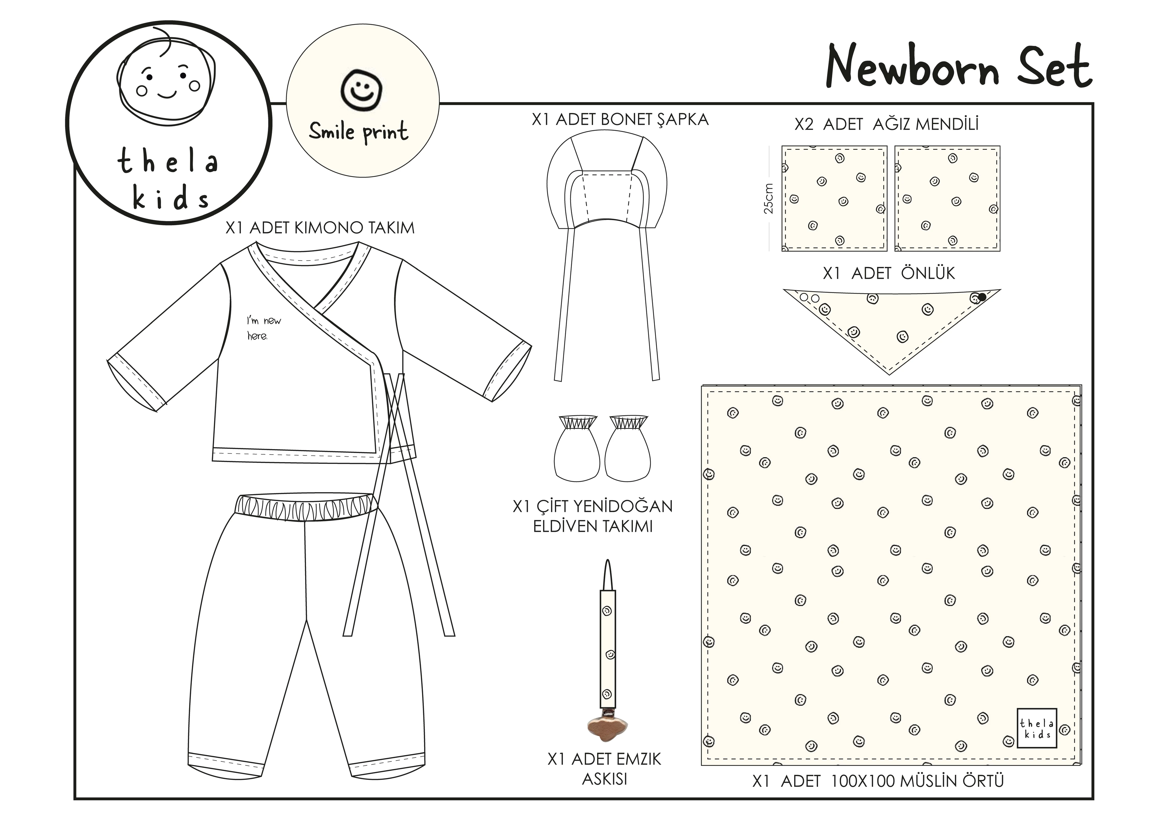 Smile Print Müslin Newborn Set – 7 Parça - Smile Print Muslin Newborn Set – 7 Pieces