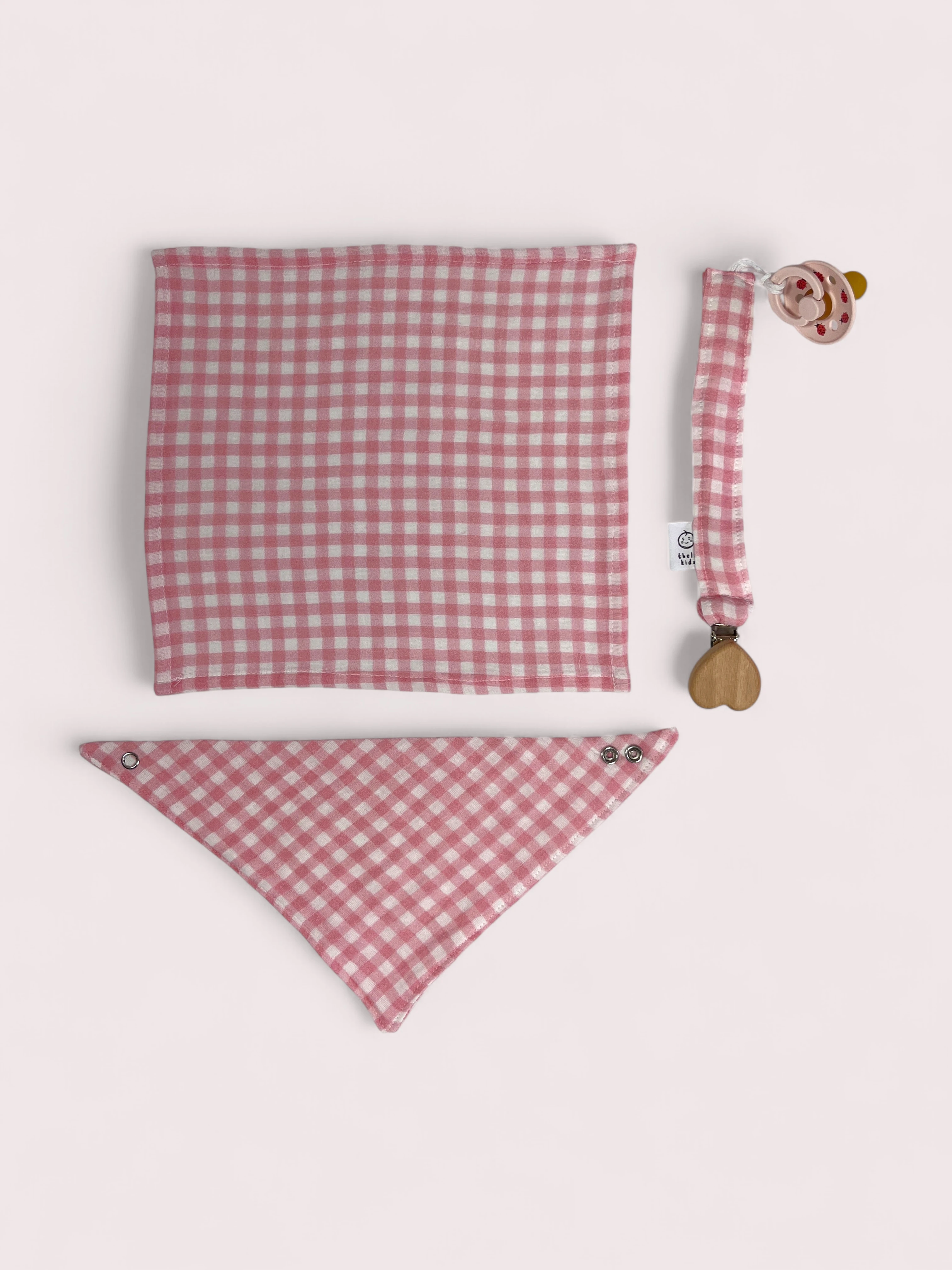 Gingham Pembe Müslin 4’lü Bebek Seti 