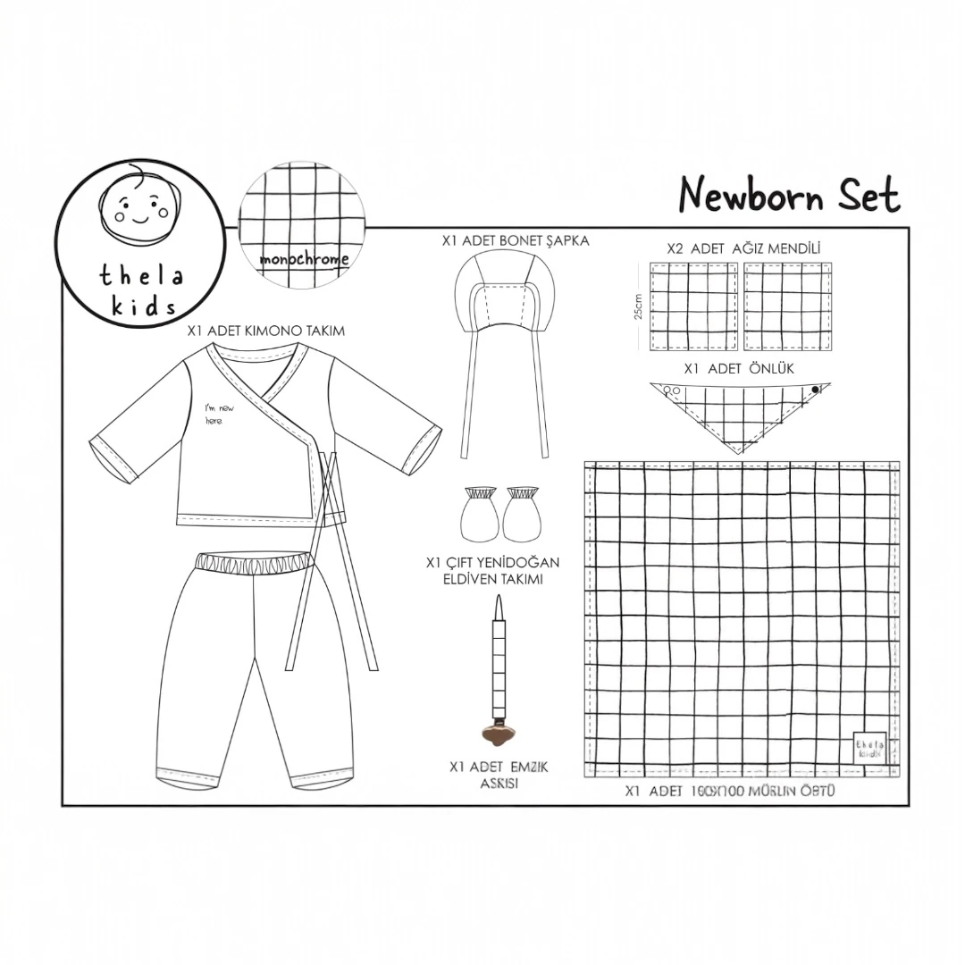 Monochrome Müslin Yenidoğan Seti  (7 Parça)  