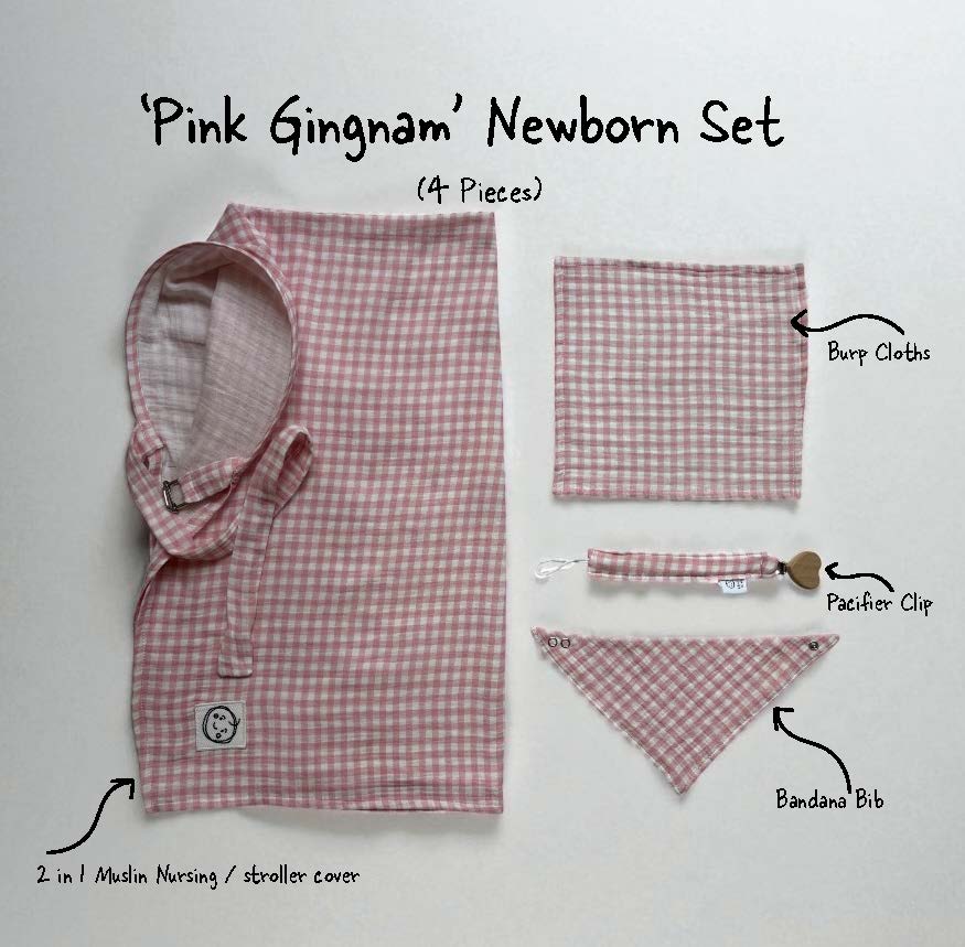 Gingham Pembe Müslin 4’lü Bebek Seti 