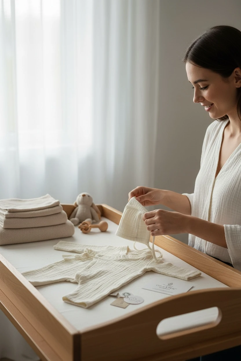 4 Kat Müslin Kumaş Kruvaze Yaka Yan Bağlamalı Yenidoğan Seti ( Tulum&bonet şapka&Battaniye)