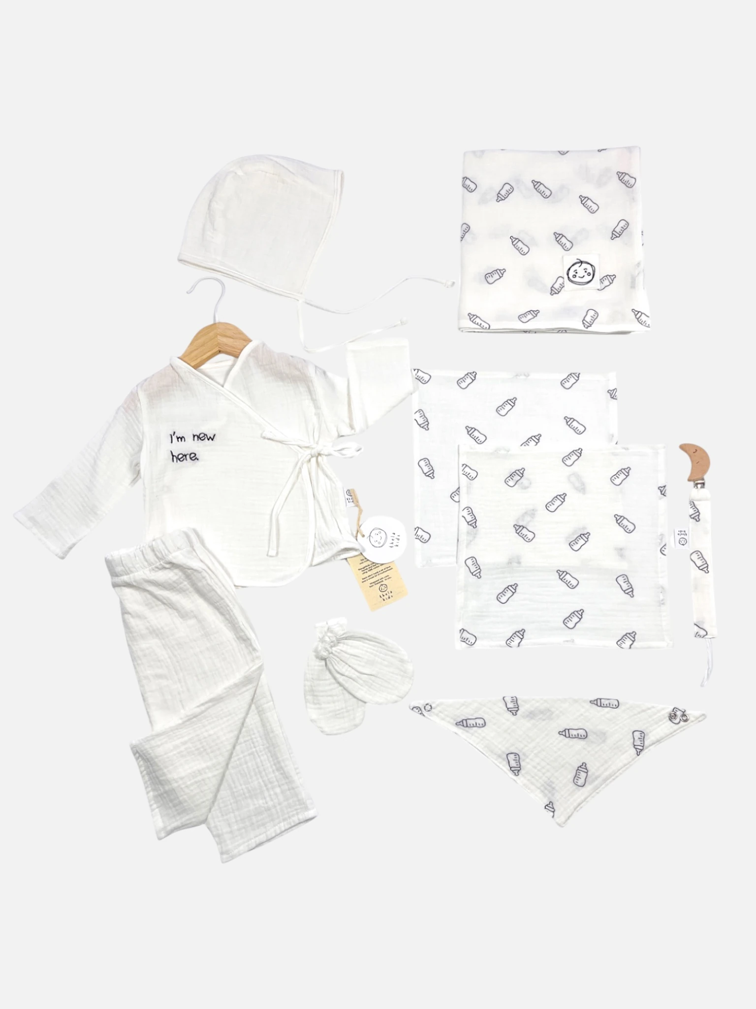 Baby Bottle Print Müslin Newborn Set – 7 Parça 
