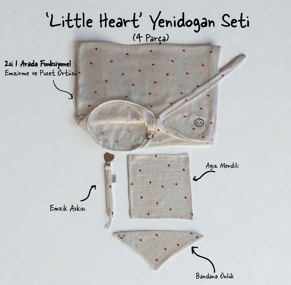 Minik Kalp Müslin 4’lü Bebek Seti 