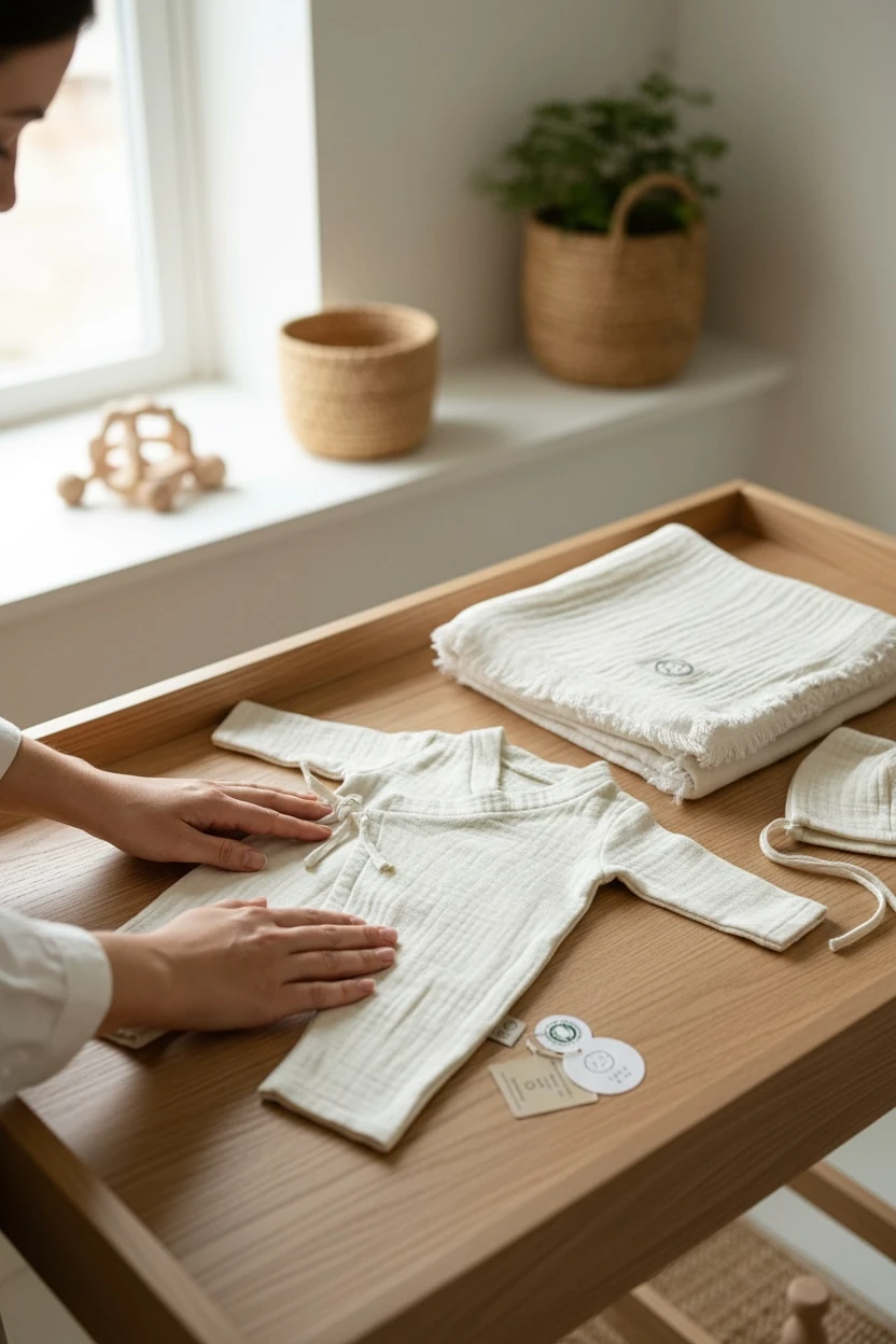 4 Kat Müslin Kumaş Kruvaze Yaka Yan Bağlamalı Yenidoğan Seti ( Tulum&bonet şapka&Battaniye)