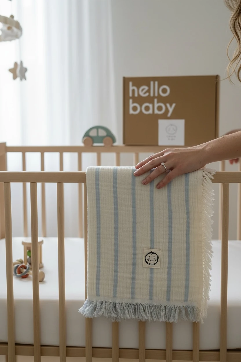 4 Kat Dokuma Çift Taraflı Müslin Battaniye  - Mavi