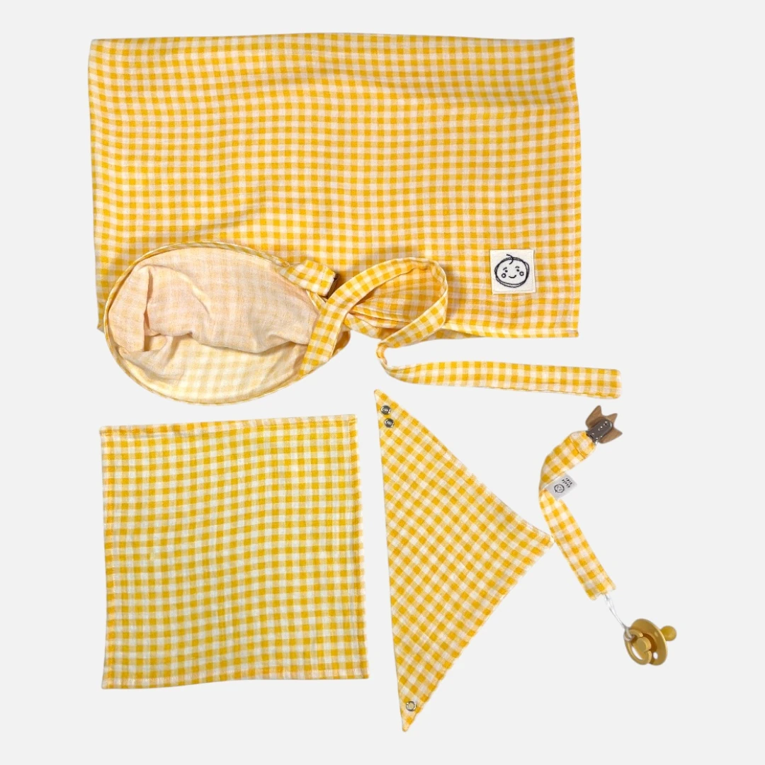 Gingham Sarı Müslin 4’lü Bebek Seti 