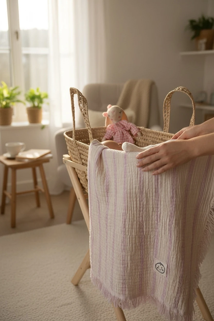 4 Kat Dokuma Çift Taraflı Müslin Battaniye  - Lila