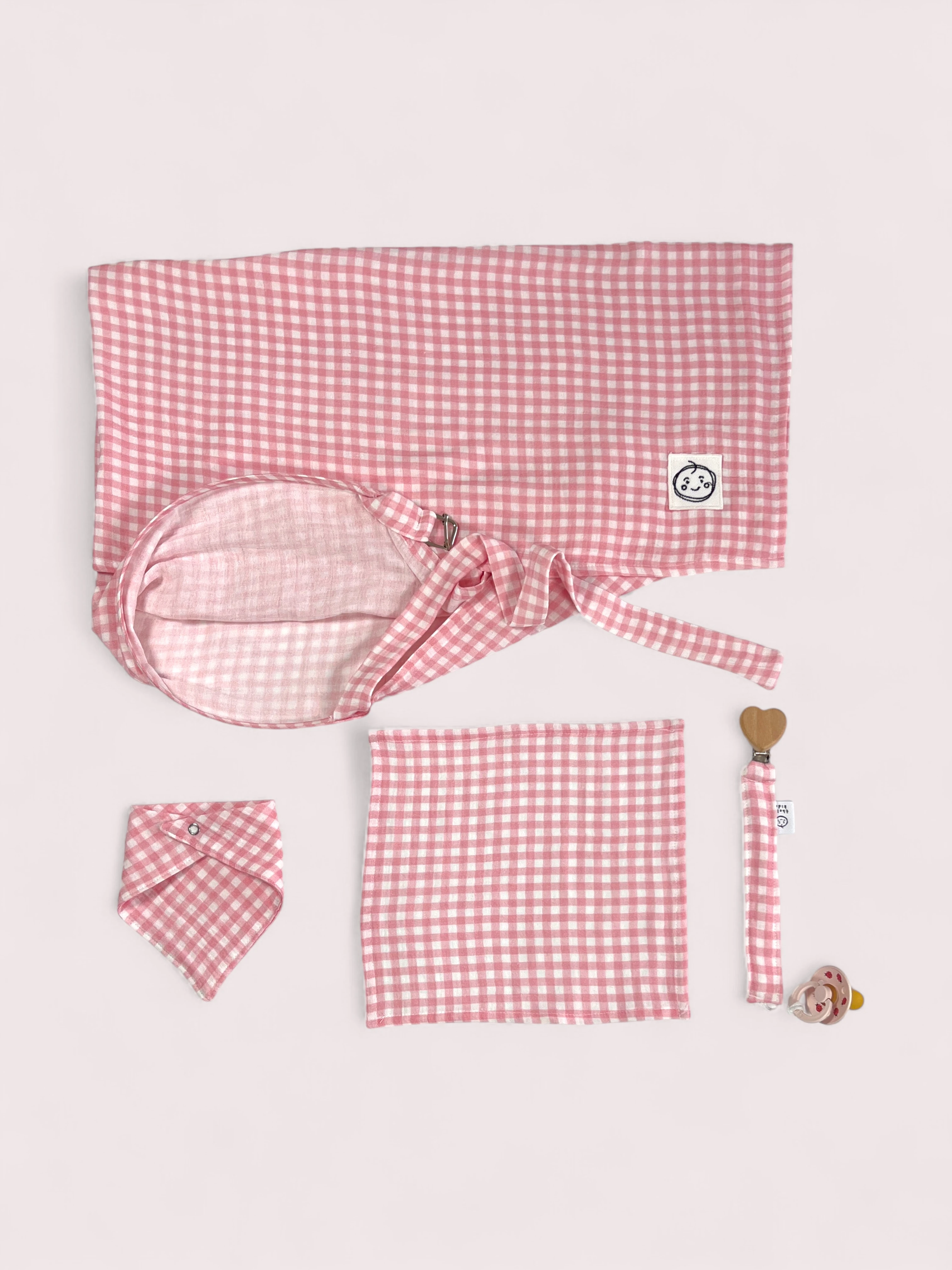 Gingham Pembe Müslin 4’lü Bebek Seti 