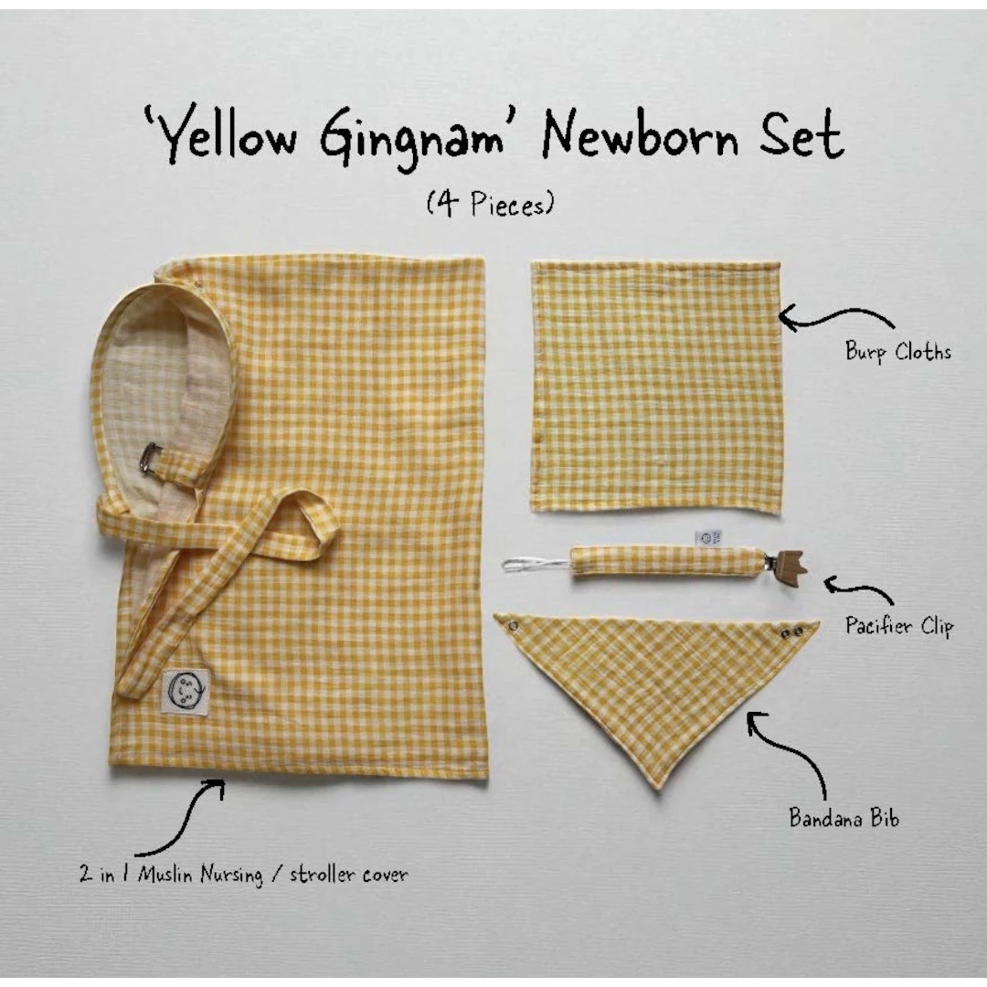 Gingham Sarı Müslin 4’lü Bebek Seti 