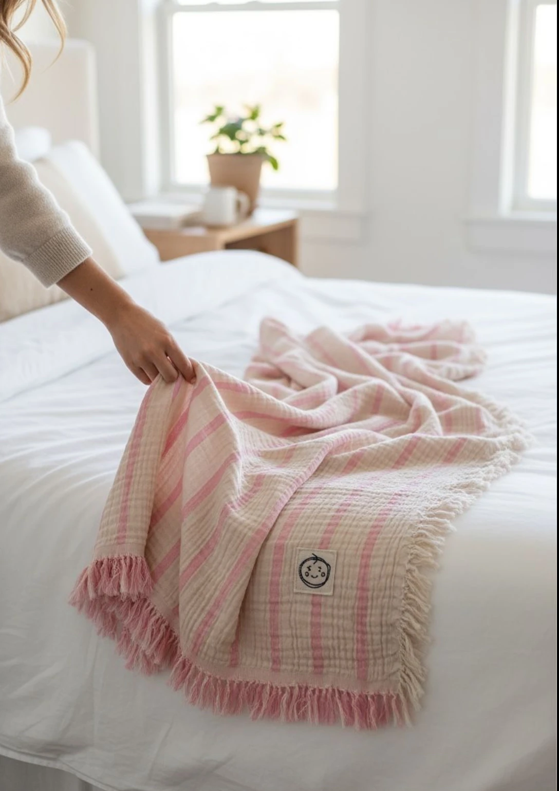 4 Kat Dokuma Çift Taraflı Müslin Battaniye  - Pembe