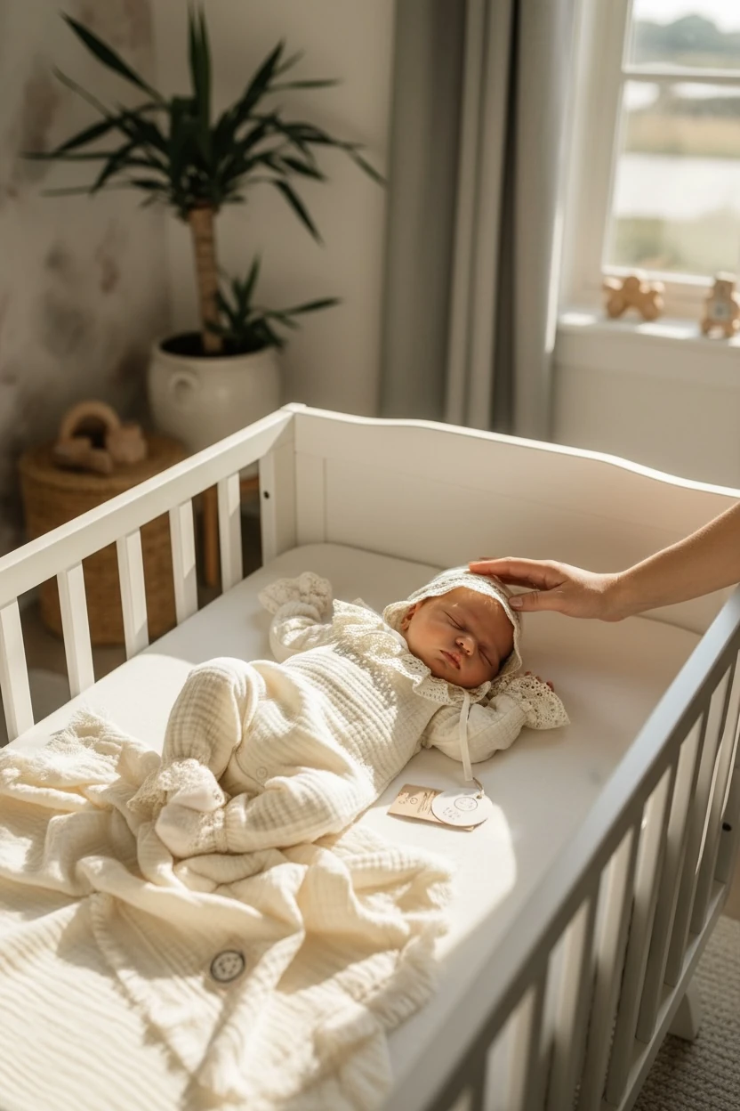 Güpür Volan Detaylı 4 Kat Müslin Yenidoğan Seti ( Tulum&Bonet Şapka&Çift taraflı Battaniye)