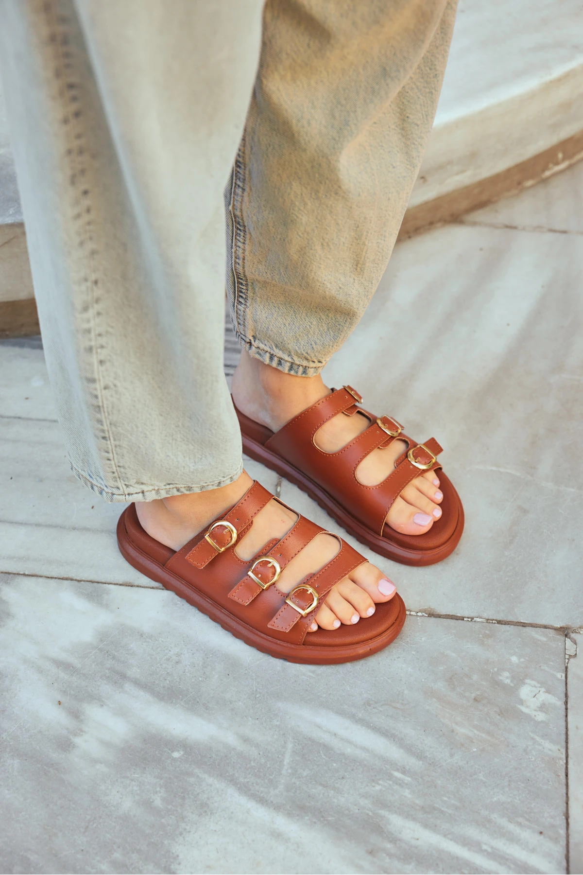 ZELİNA TOKALI YAZLIK KADIN TERLİK - Kahverengi